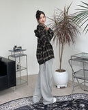 Dehes Hooded String Checkered Shirt