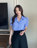 Labor Stripe Puff Shirt Blouse