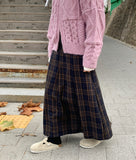 Rooming Check Wool Banding Pleated Long Skirt