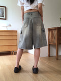 Kelu Vintage Washing Strap Cargo Denim Bermuda Shorts