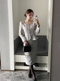 Kelberin Tweed Heart Neck Puff Short Jacket