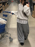 Flan Boa Fur Side Pintuck Snap Wide Pants