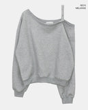 Duon Eyelet Strap Off-Shoulder Brushed Sweatshirt