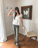 Luna Dot Shirring Puff Short Sleeve Blouse