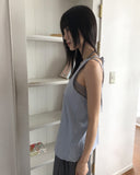 Romu Nylon Unbalanced Strap Ribbon Sleeveless Blouse
