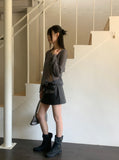 [belt set] Even Stitch Pocket Cargo Cotton Mini Skirt