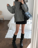 Mayo diagonal button wool round knit