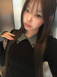 Rosin Color Matching Collar Button Slim Long Sleeve T-shirt