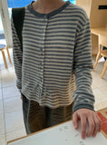 Minbako String Stripe Fleece Round Cardigan