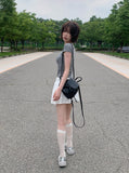 Dipyu Lace Diagonal Slim Short Sleeve T-Shirt