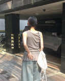 Nuden Flower Pattern Shirring Layered Sleeveless