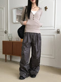 Fillet Glossy Parachute Two Way Nylon Long Wide Pants
