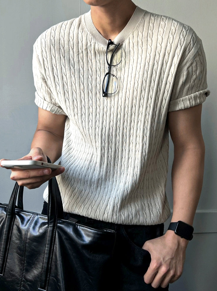 【COSYHARU】Lowe Cable Short Sleeve Knit COSYHARU (コシハル) - ルウィケーブル半袖ニット / Lowe Cable