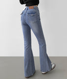 Back pocket point span slim fit boot cut denim cotton pants