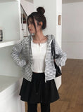 Board Stripe Color Matching Two-Way Hood Zip-Up