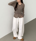 Autumn Peach Processed Pintuck Loose Wide Fit Banding Cotton Pants