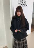 Huen High Neck Duffle Over Wool Hood Midi Coat