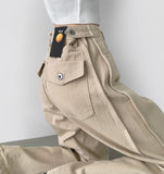 2way Cotton Snap Button Folding Waist Adjustment Mega Wide Fit Cotton Pants