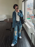 S/S shear damage washed denim pants