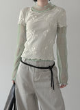 Torsion Smoke Shirring Sheer See-Through T-shirt