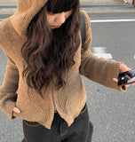Steam Boucle Knit Hood Zip-up