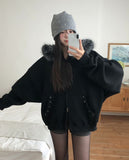 Cor Stud Trimming Fur Warmer Hood Zip-Up