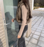 Detachable Sleeve Fur Vest Knit Jacket