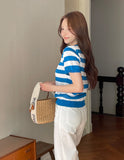 Heinley U-neck Stripe Short Sleeve Knit