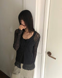 Cellu mesh see-through long-sleeved cardigan