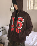 Unon 06 Lettering Oversized Fit Hood Zip-Up