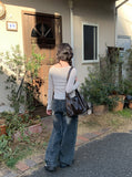 Number Washing Wide Denim Pants