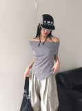 Seby Stripe Diagonal Off-Shoulder T-Shirt