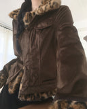 Rotel Leopard Hopi Fur Contrast Corduroy Jacket
