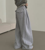 Back Pocket Double-Side Brushed Folding Long Wide Banding Pants