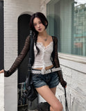 Tease See-Through Wrinkle Crop Cardigan