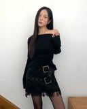 O-Ha Boat Neck Off-Shoulder Side Shirring Slim Knit