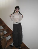 Dubi Flower Mesh See-through Long Sleeve T-shirt