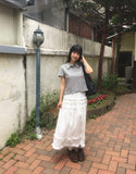 Leyou Frill Tiered Banding Long Skirt