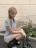 Chori Small Check Shirring Pintuck Puff Short Sleeve Shirt