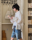 [Premium/Made] Classic Label Stripe Balloon Shirt