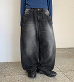 Monyo Cat Washing Wide Balloon Bijo Denim Pants