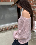 Gyoli cable pattern one-off-shoulder long-sleeved knit
