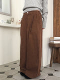 Beeton Back Banding Pintuck Corduroy Long Wide Pants