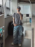 Piece Damaged Wide Denim Pants