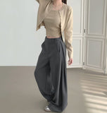 4-Season Folding Side Cut Inner Button Wide Slacks Pants