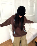 Ponnan Color Matching Diagonal Half Zip-Up Brushed Hood T-Shirt