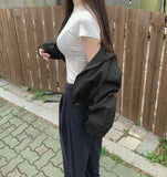 High-Neck String Crop Windbreaker