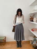Zaina Tencel U-Neck See-through Flower Layered Long Sleeve Tee