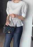 Marisa Short Sleeve Puff Unbalanced Wrap Blouse