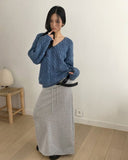 Dame Cable V-neck Loose Fit Long Sleeve Long Knit